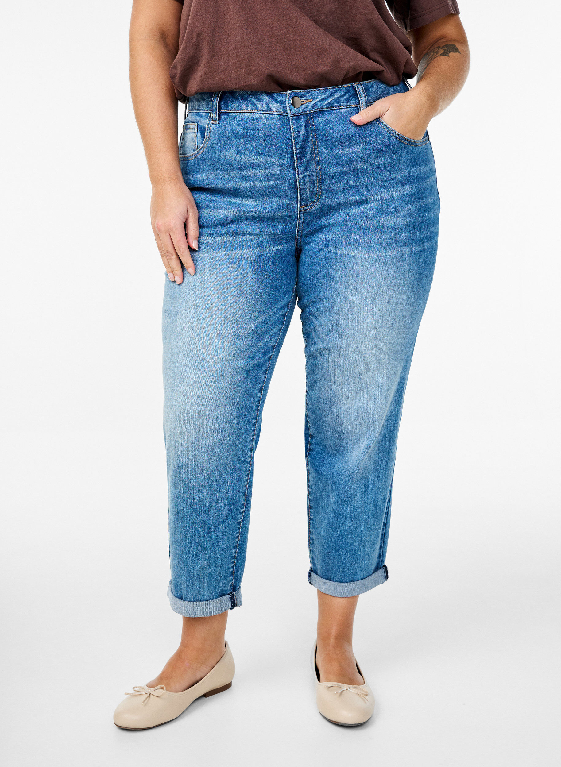 Zizzi7/8 jeans med opsm&oslash;g og h&oslash;j talje, Bl&aring;, Model image number 2