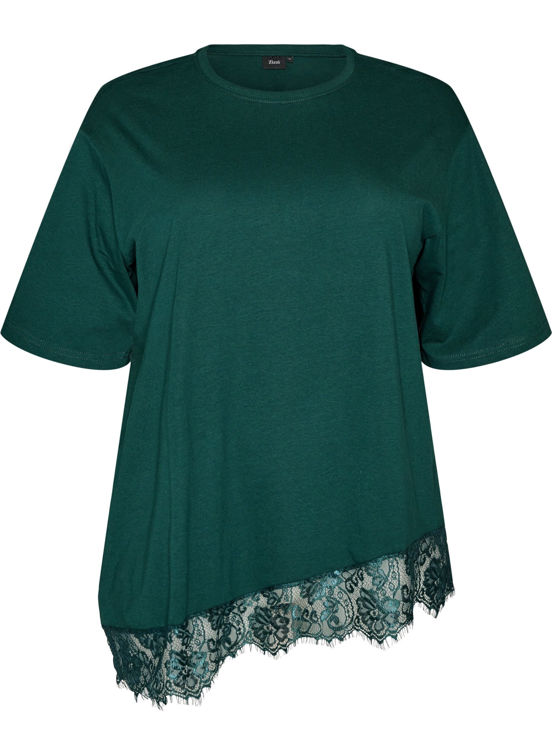 T-shirt med asymmetrisk blondekant