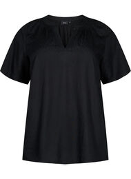 Kortærmet viskose bluse med v-hals, Black