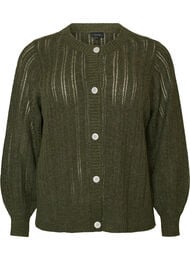 Strikket cardigan med hulm&oslash;nster, Gr&oslash;n