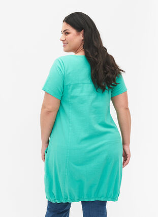 Kortærmet kjole i bomuld, Aqua Green, Model image number 1