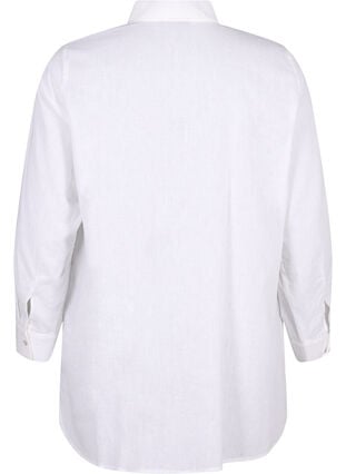 Lang skjorte i hør og bomuld, Bright White, Packshot image number 1