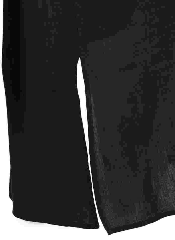 Kortærmet kjole i bomuldsmix med hør, Black, Packshot image number 3