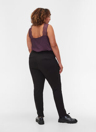 Tætsiddende bukser med lommer og lynlås, Black, Model image number 1