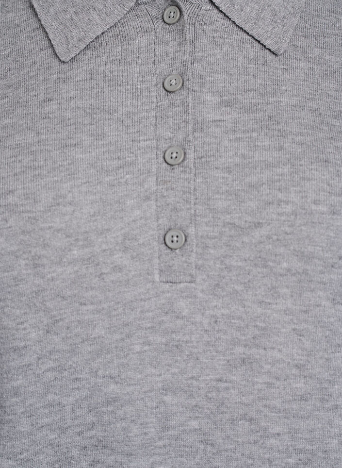 Strikbluse med polokrave, Grå, Packshot image number 2