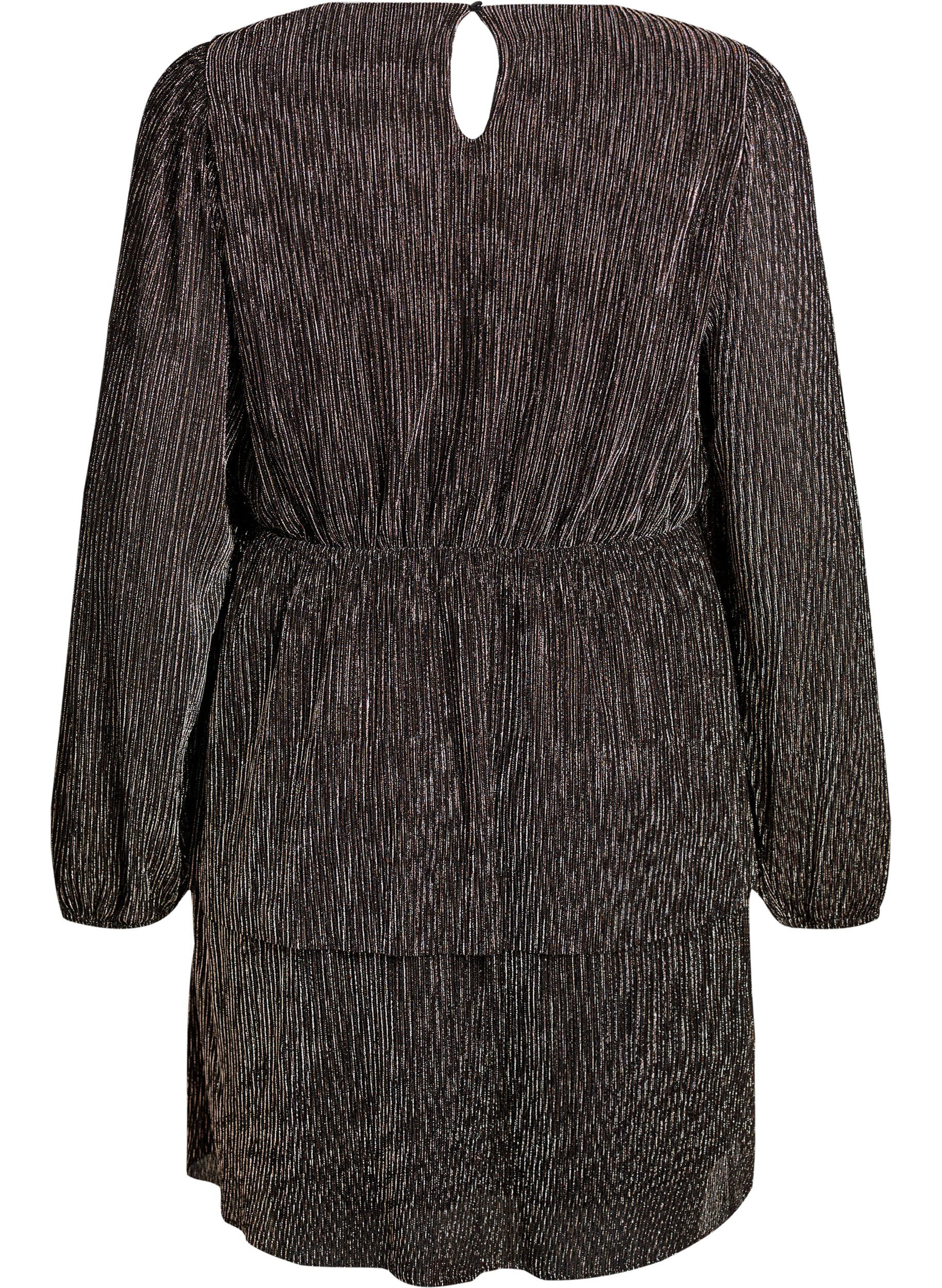 Zizzi Kort kjole med glitterstriber og lange &aelig;rmer, Sort, Packshot image number 1