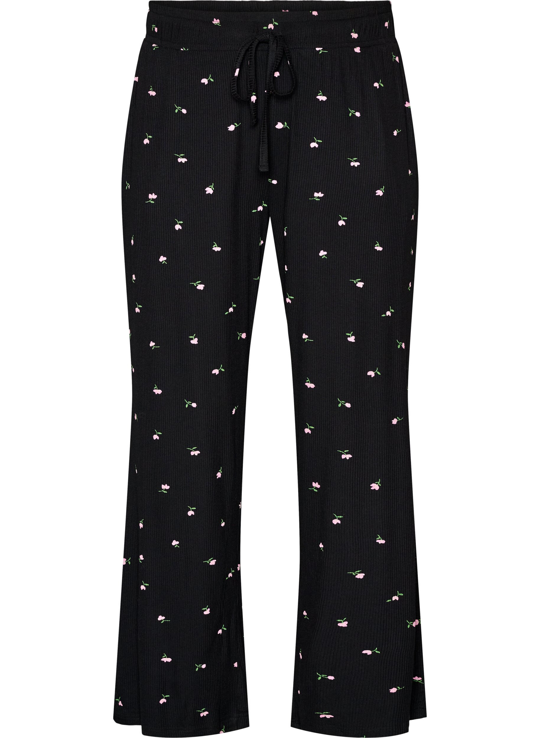 Pyjamasbukser med ribstruktur og blomsterprint