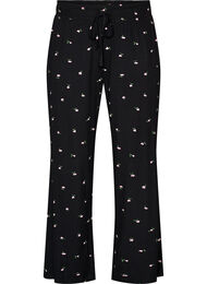Pyjamasbukser med ribstruktur og blomsterprint, Sort