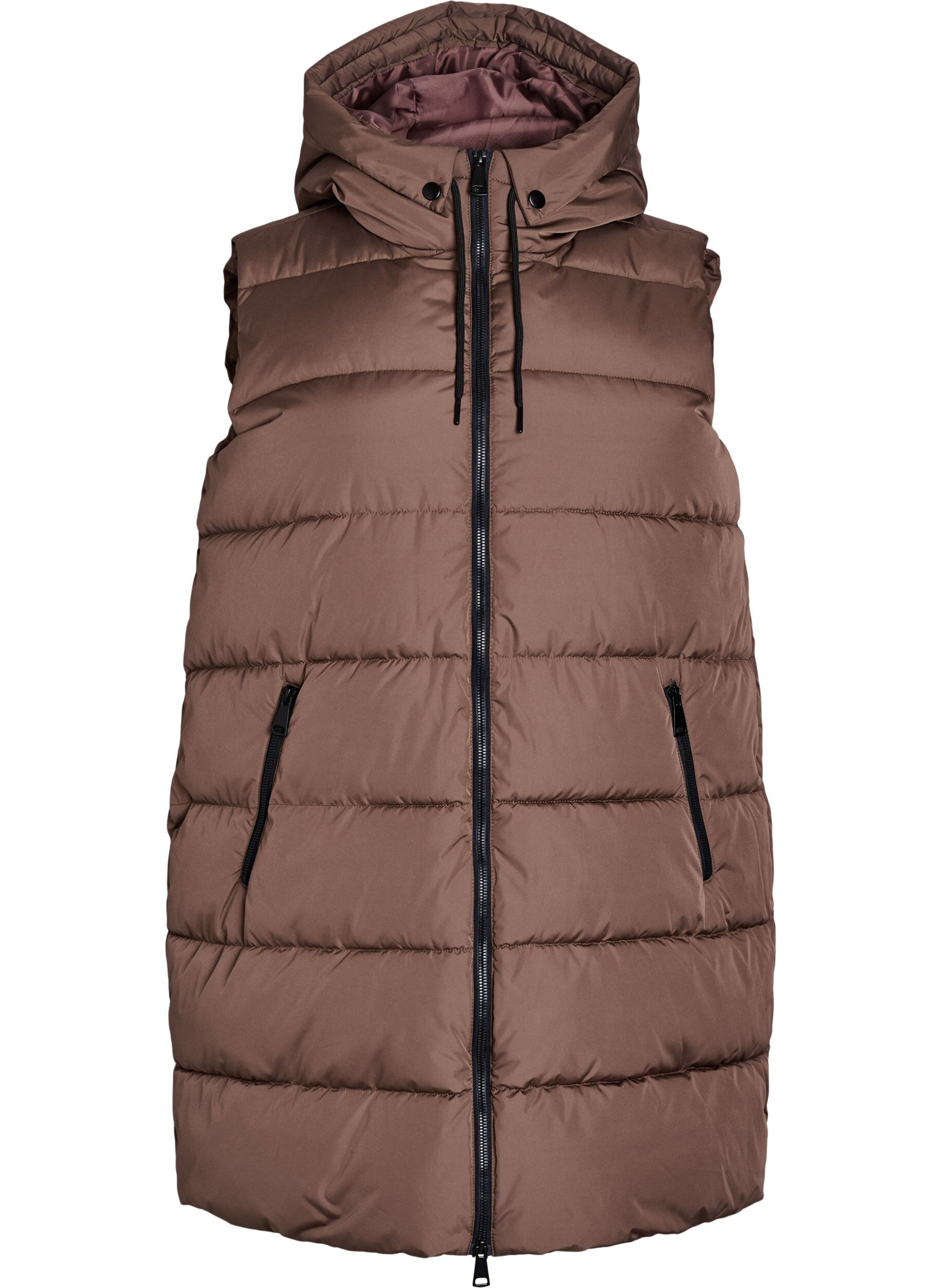 ZizziLang vest med h&aelig;tte og lommer, Brun, Packshot image number 0