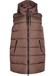 Lang vest med h&aelig;tte og lommer, Brun