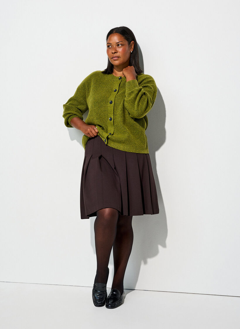 Ribstrikket cardigan med knapper, Gr&oslash;n, Model image number 1