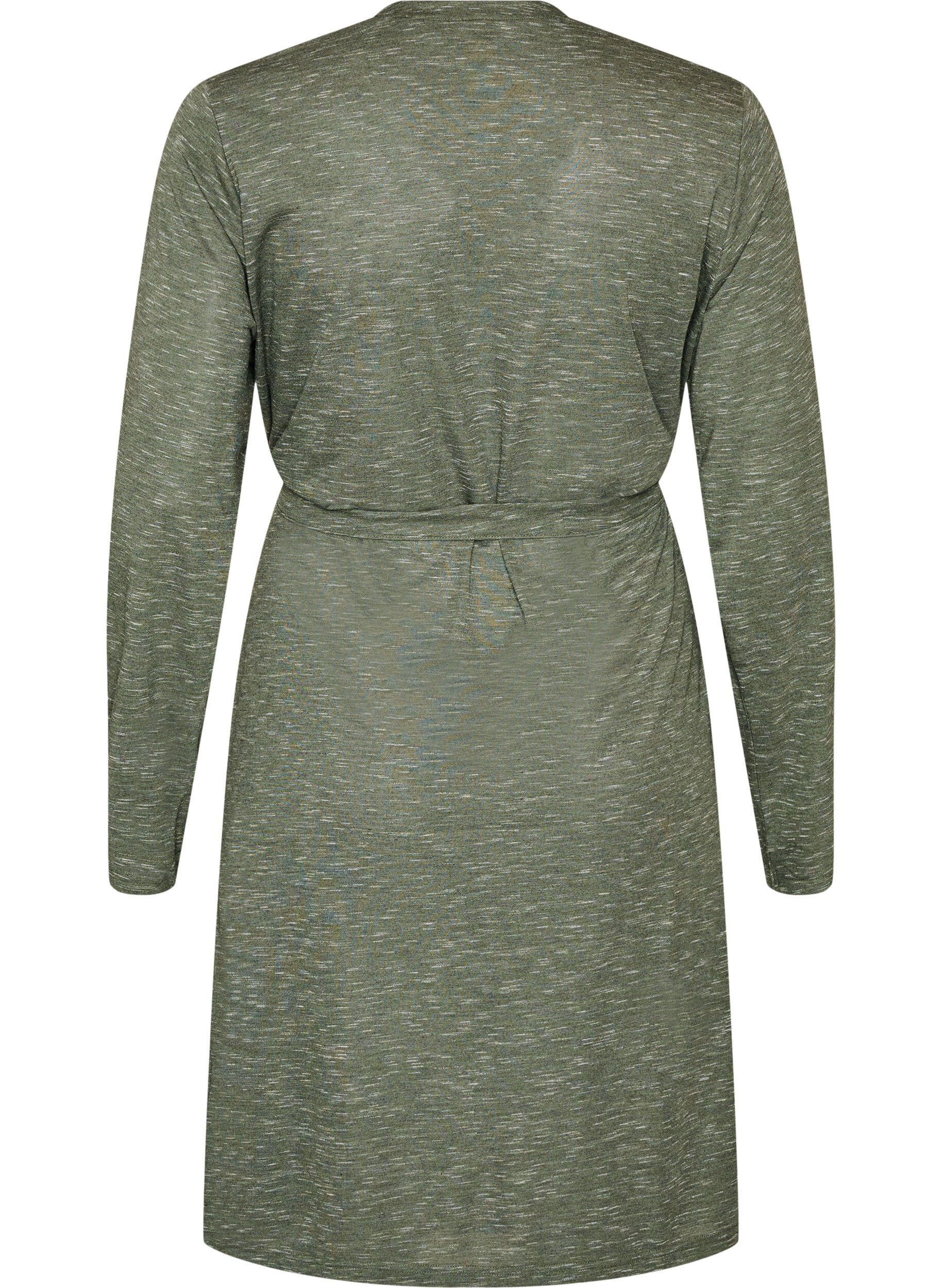 ZizziLang cardigan i jersey med bindeb&aring;nd, Gr&oslash;n, Packshot image number 1