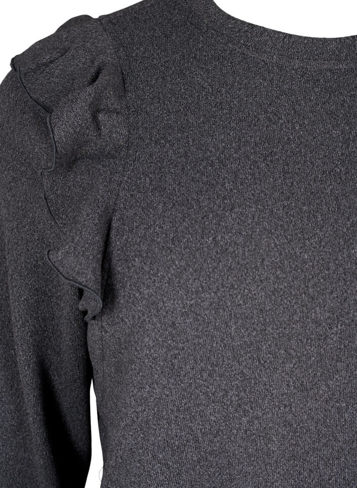 Langærmet bluse med flæsedetaljer, Dark Grey Melange, Packshot image number 2