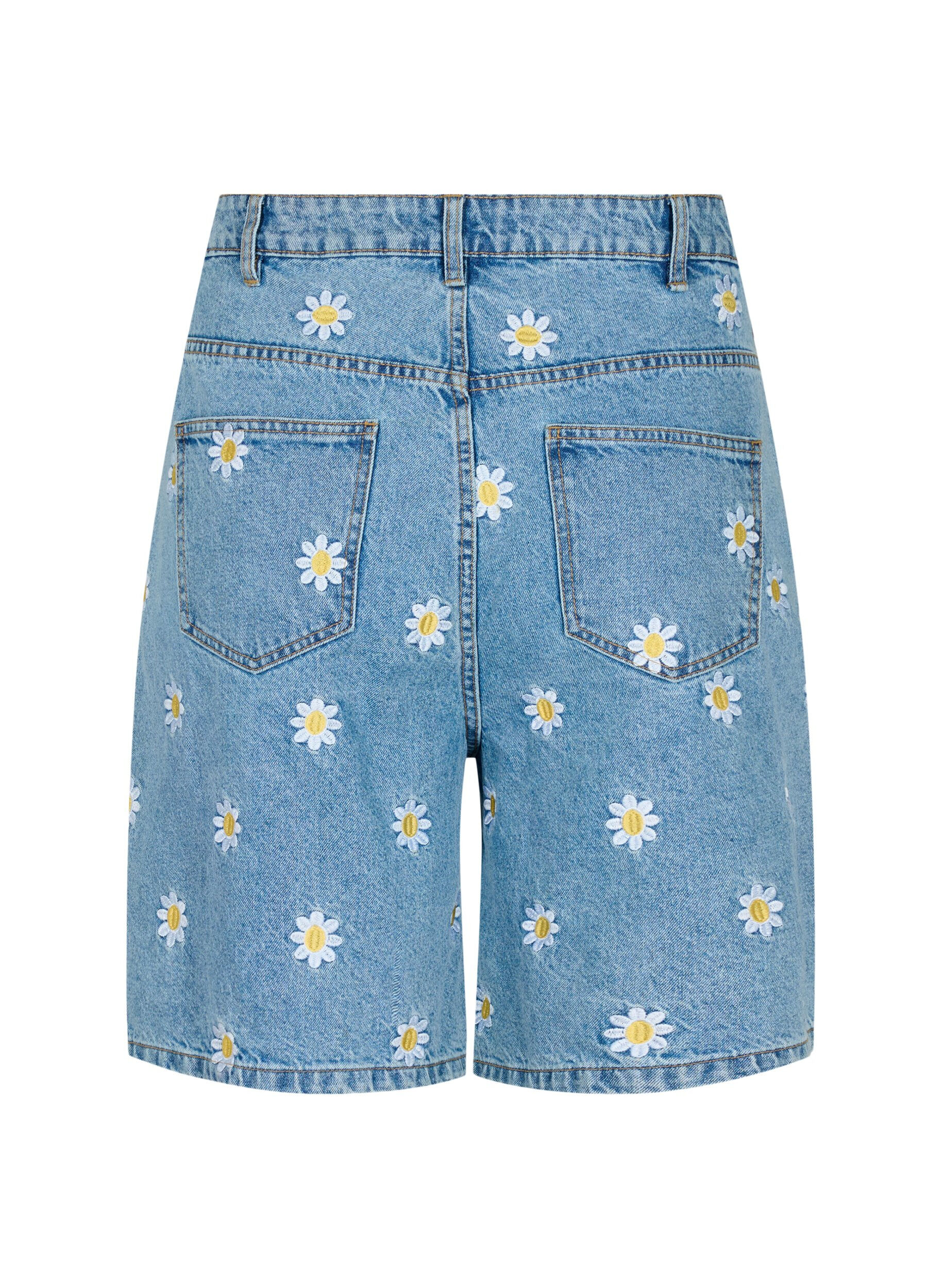 Zizzi H&oslash;jtaljede Mille shorts med broderede blomster, Light Blue Flower, Packshot image number 1