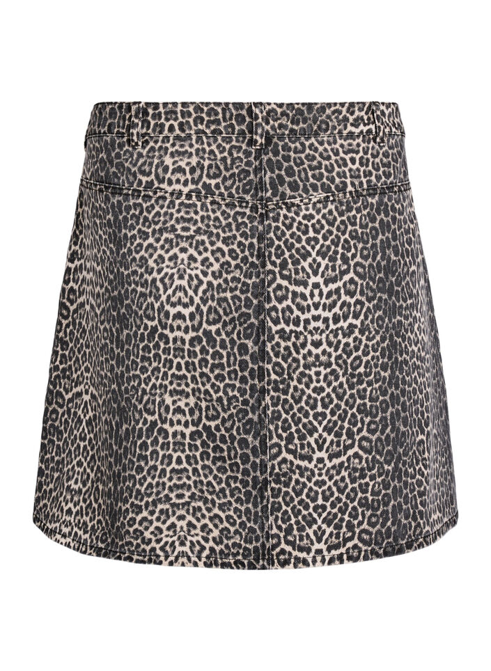 Kort denimnederdel med leopardprint og A-snit, Brun, Packshot image number 1