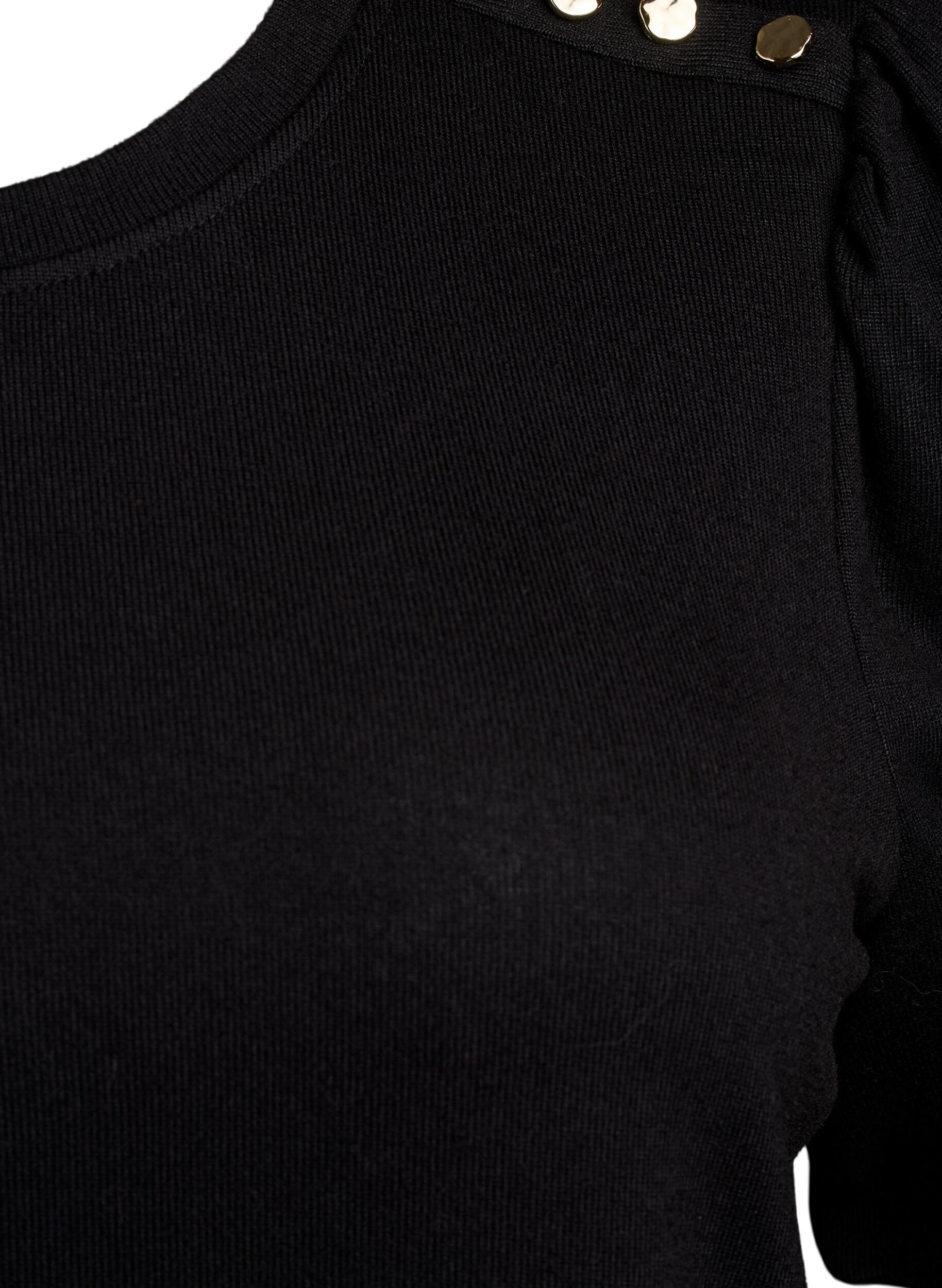 ZizziBluse med knapdetalje og korte puf&aelig;rmer, Sort, Packshot image number 2