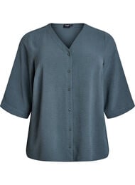 Skjortebluse med V-udsk&aelig;ring og 3/4-&aelig;rmer, Gr&oslash;n