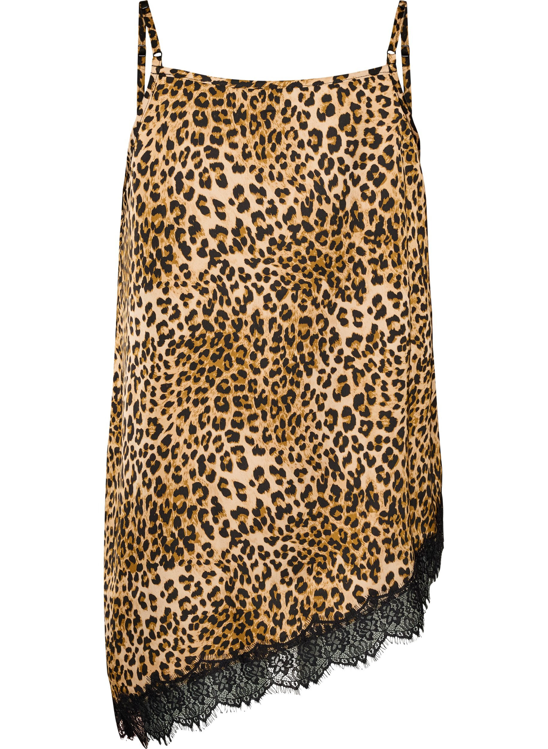 ZizziStroptop med blonder og asymmetrisk kant, Brun, Packshot image number 1