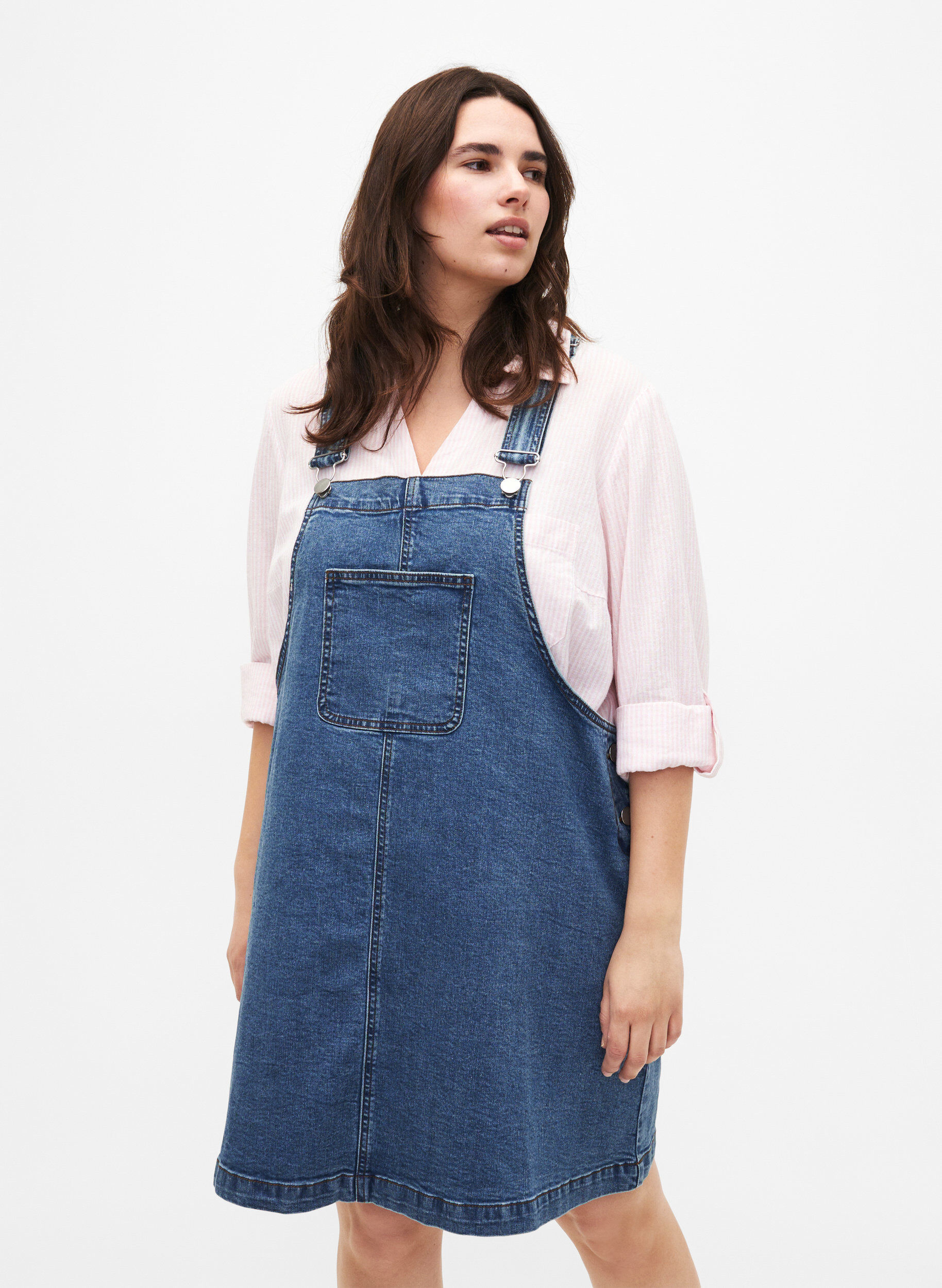 Zizzi Skjortebluse med knaplukning i bomuldsmix med h&oslash;r, Rosebloom White, Model image number 0