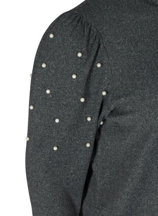 Meleret bluse med pufærmer og perler, Dark Grey Melange, Packshot image number 3