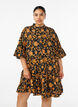 Blomstret bomuldskjole med fl&aelig;sedetaljer og l&oslash;s A-form, Orange, Model image number 0