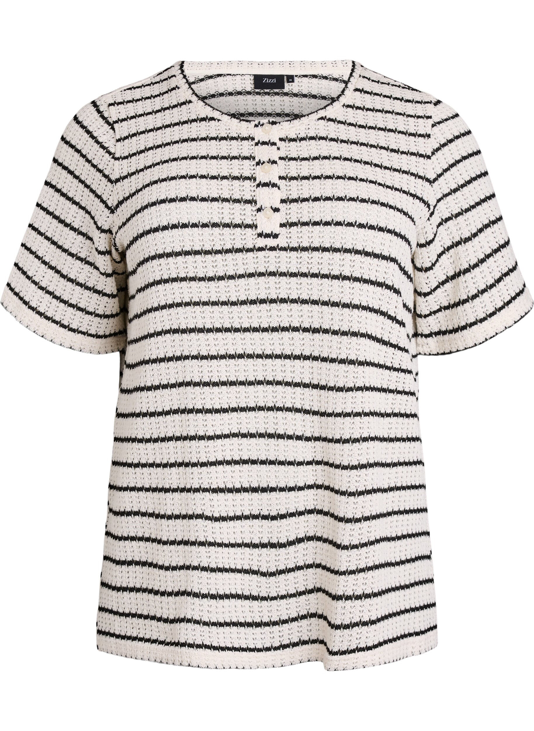 Zizzi Strikket jerseybluse med striber, Sort, Packshot image number 0