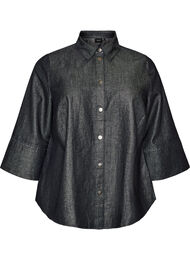 Denimskjorte med glimmertr&aring;d og 3/4-&aelig;rmer, Gr&aring;