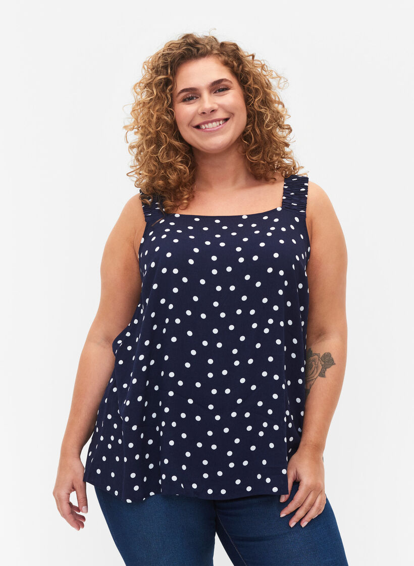 Printet viskosetop med a-shape, Peacoat Dot, Model image number 0