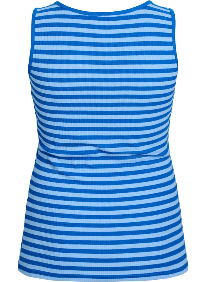 Stribet tanktop med ribstruktur, Bl&aring;, Packshot image number 1