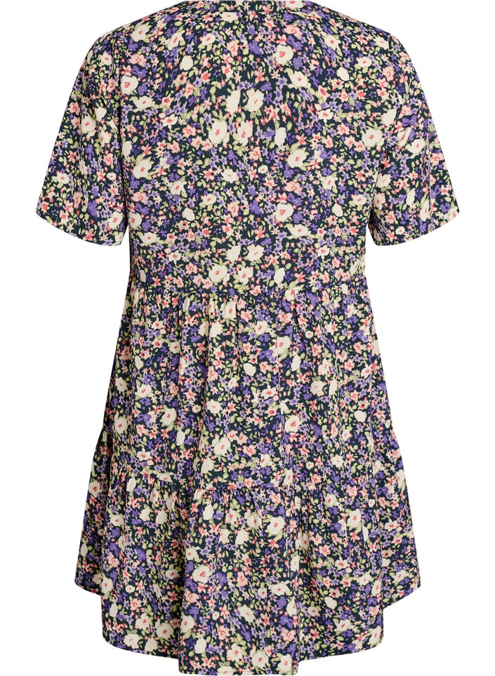 Kort&aelig;rmet kjole med a-snit og sk&aelig;ringer, Lilla, Packshot image number 1