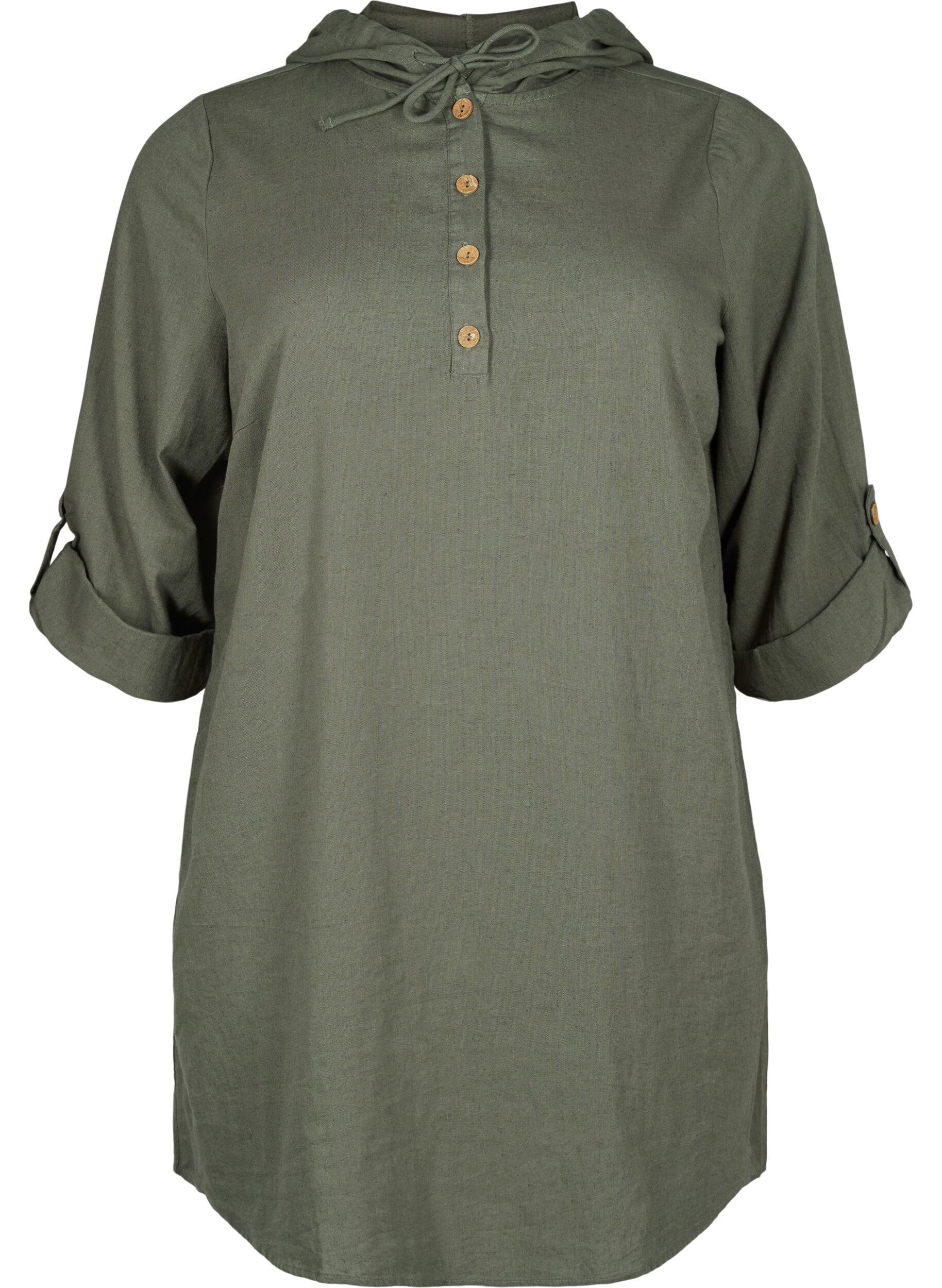 Zizzi Tunika med h&aelig;tte i bomuld og h&oslash;r, Thyme, Packshot image number 0