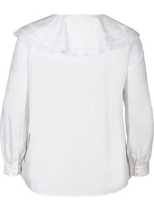 Bomulds skjorte med stor krave, Bright White, Packshot image number 1