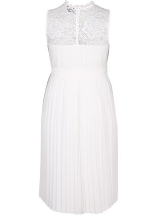 Ærmeløs kjole med blonder og plissé, Bright White, Packshot image number 1
