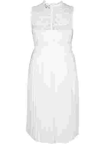 Ærmeløs brudekjole med blonder og plissé, Bright White, Packshot image number 1