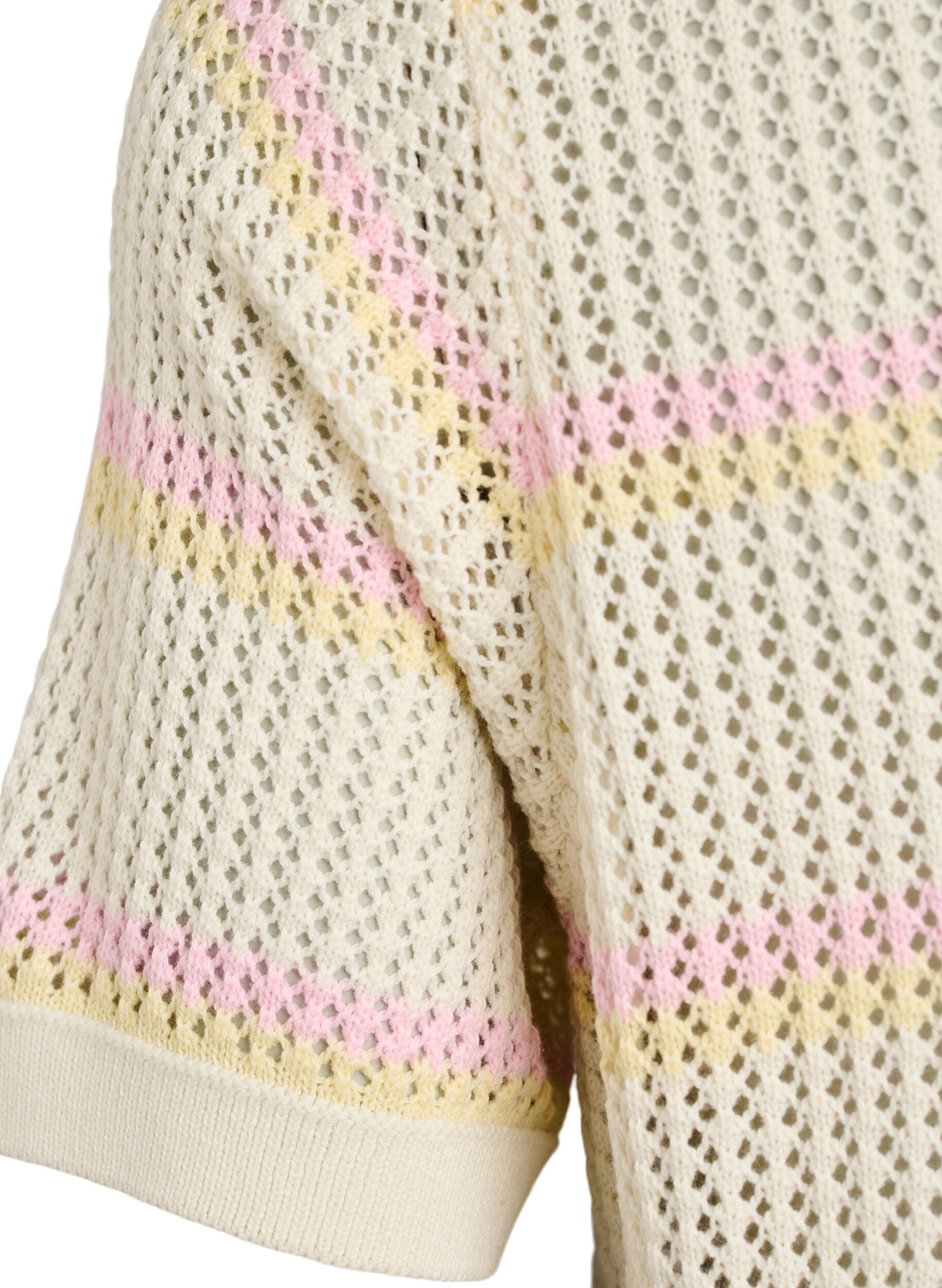 Zizzi Strikket polo med hulm&oslash;nster og striber, Hvid, Packshot image number 3