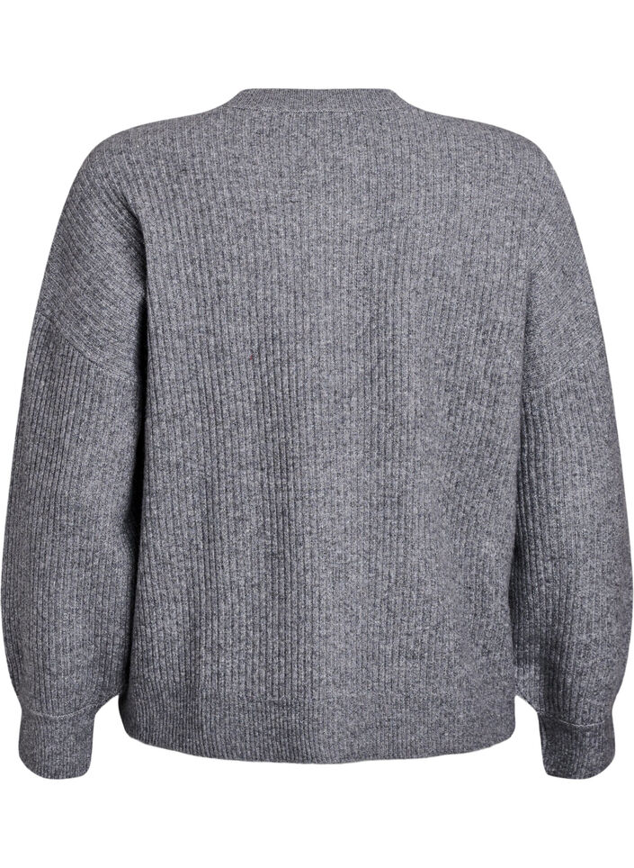 Ribstrikket cardigan med knapper, Gr&aring;, Packshot image number 1