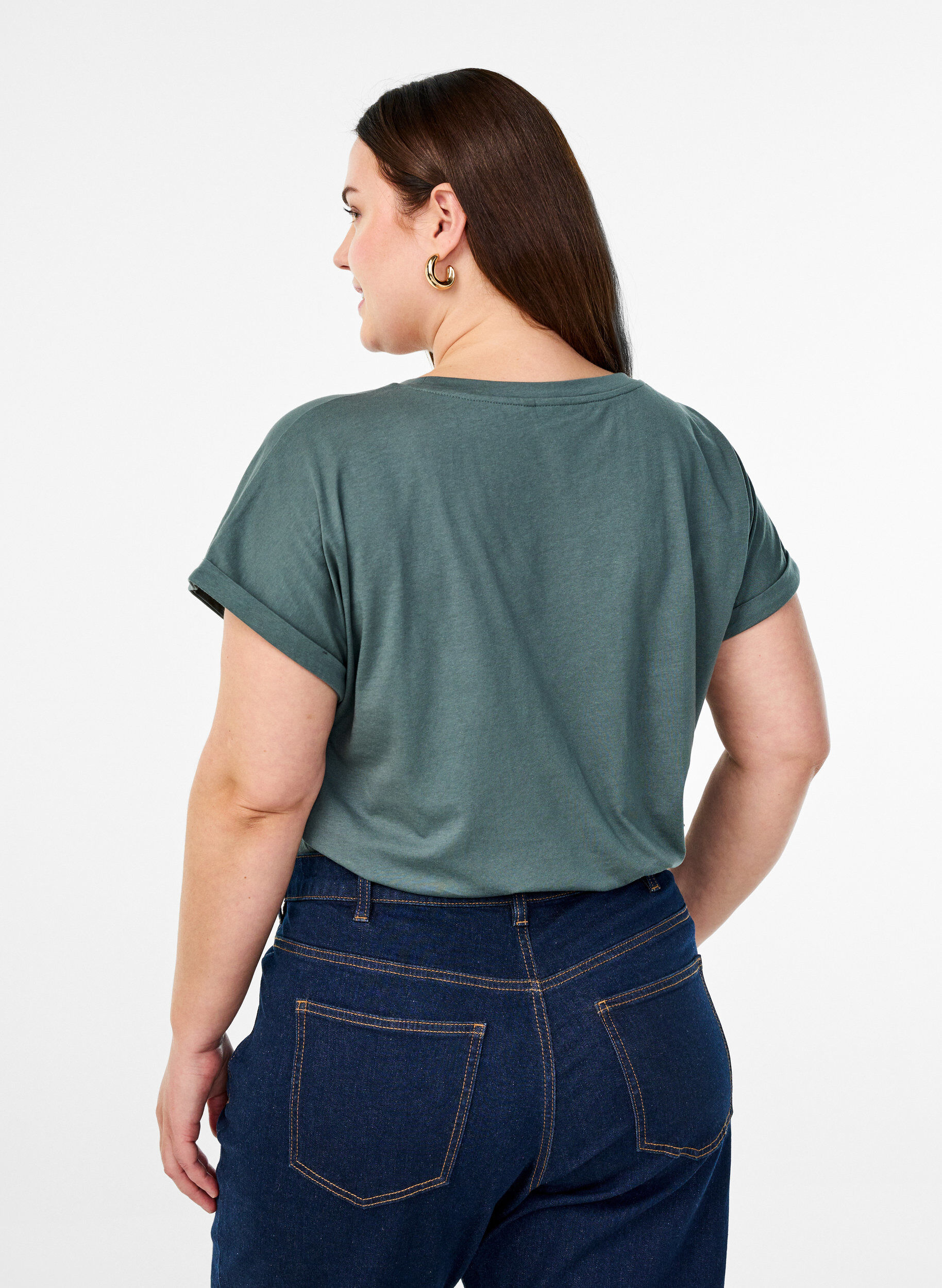 ZizziKort&aelig;rmet t-shirt i bomuldsblanding, Gr&oslash;n, Model image number 2