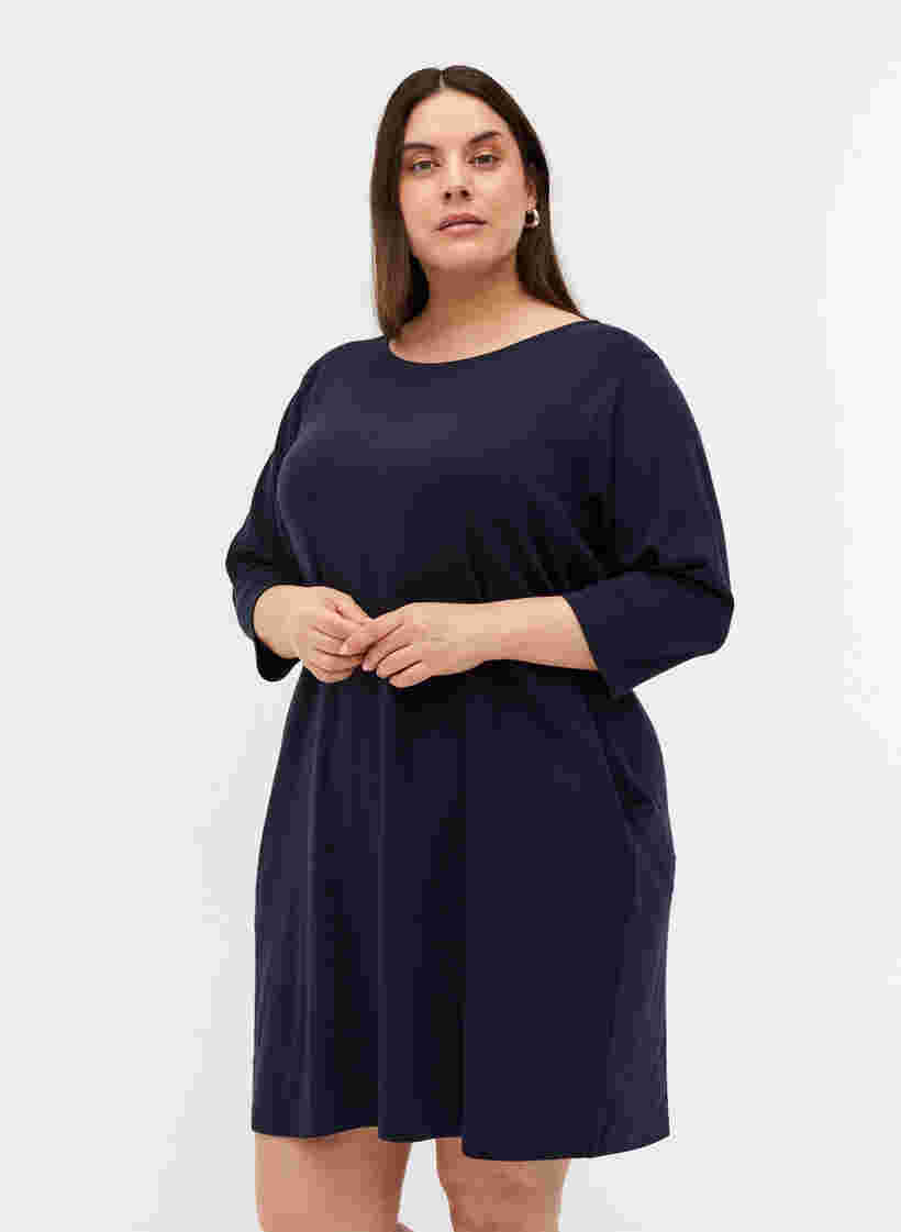 Bomulds kjole med 3/4 ærmer og lommer, Night Sky, Model image number 0
