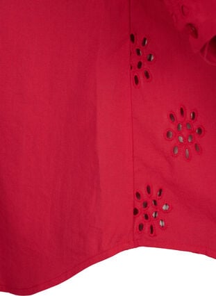Skjortebluse med broderi anglaise og 3/4 ærmer, Tango Red, Packshot image number 3