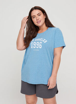 Kortærmet nat t-shirt med tryk, Blue Yonder Mélange, Model image number 0