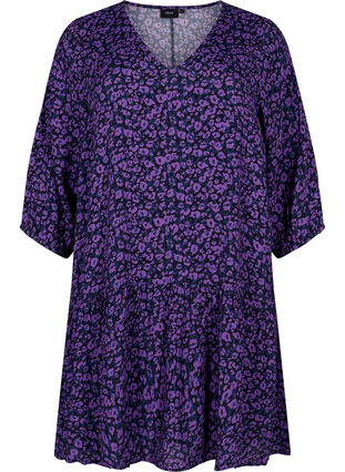 Tunika i viskose med a-snit, Purple Leo AOP, Packshot image number 0