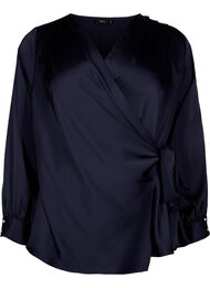 Festbluse i satin med wrap, Night Sky