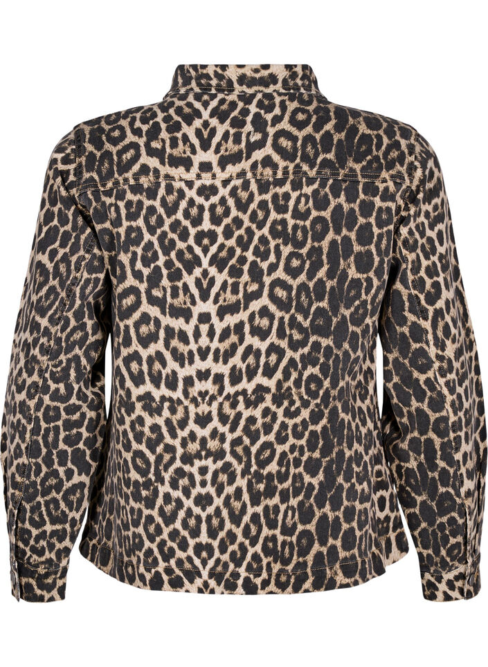 Denimjakke med leopardprint og brystlommer, Brun, Packshot image number 1