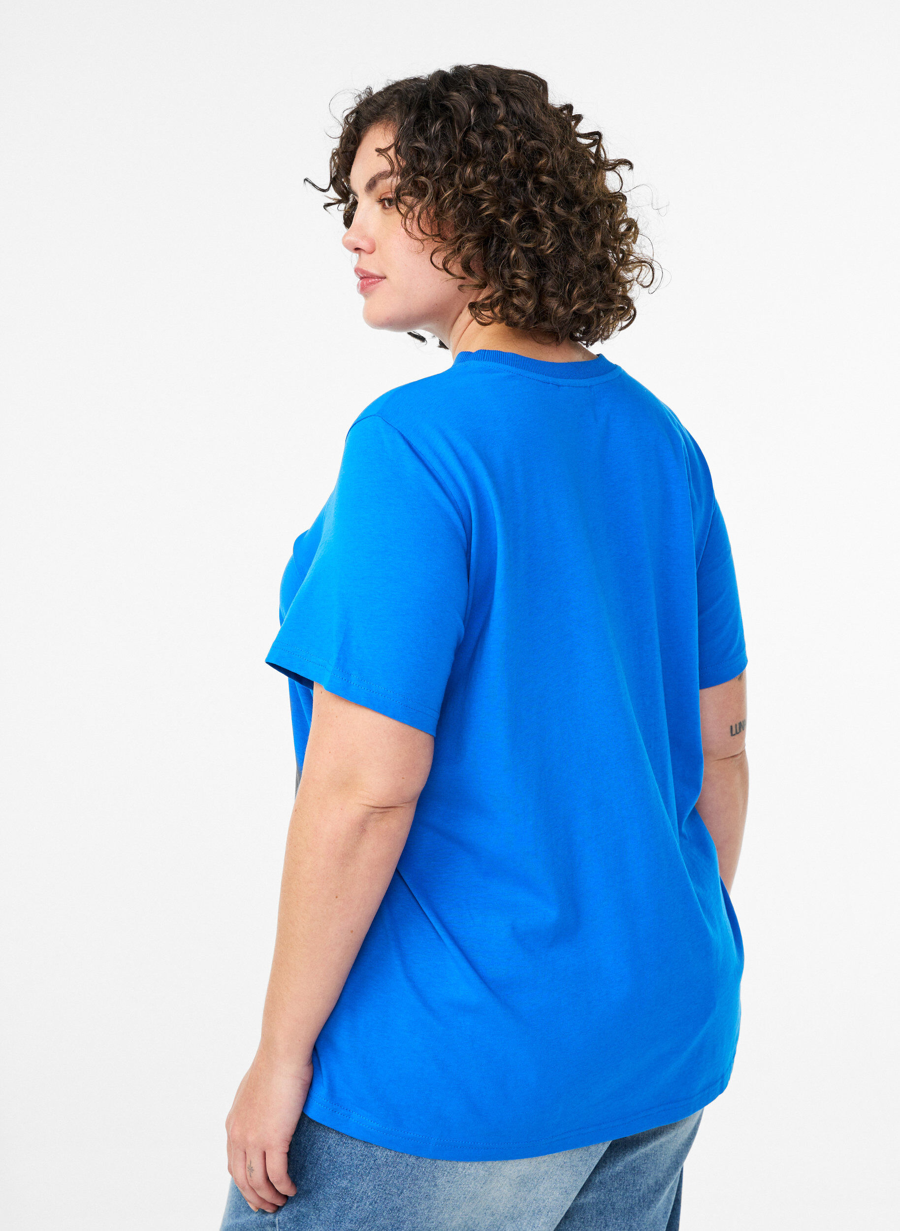 ZizziBasis t-shirt i bomuld med rund hals, Bl&aring;, Model image number 2