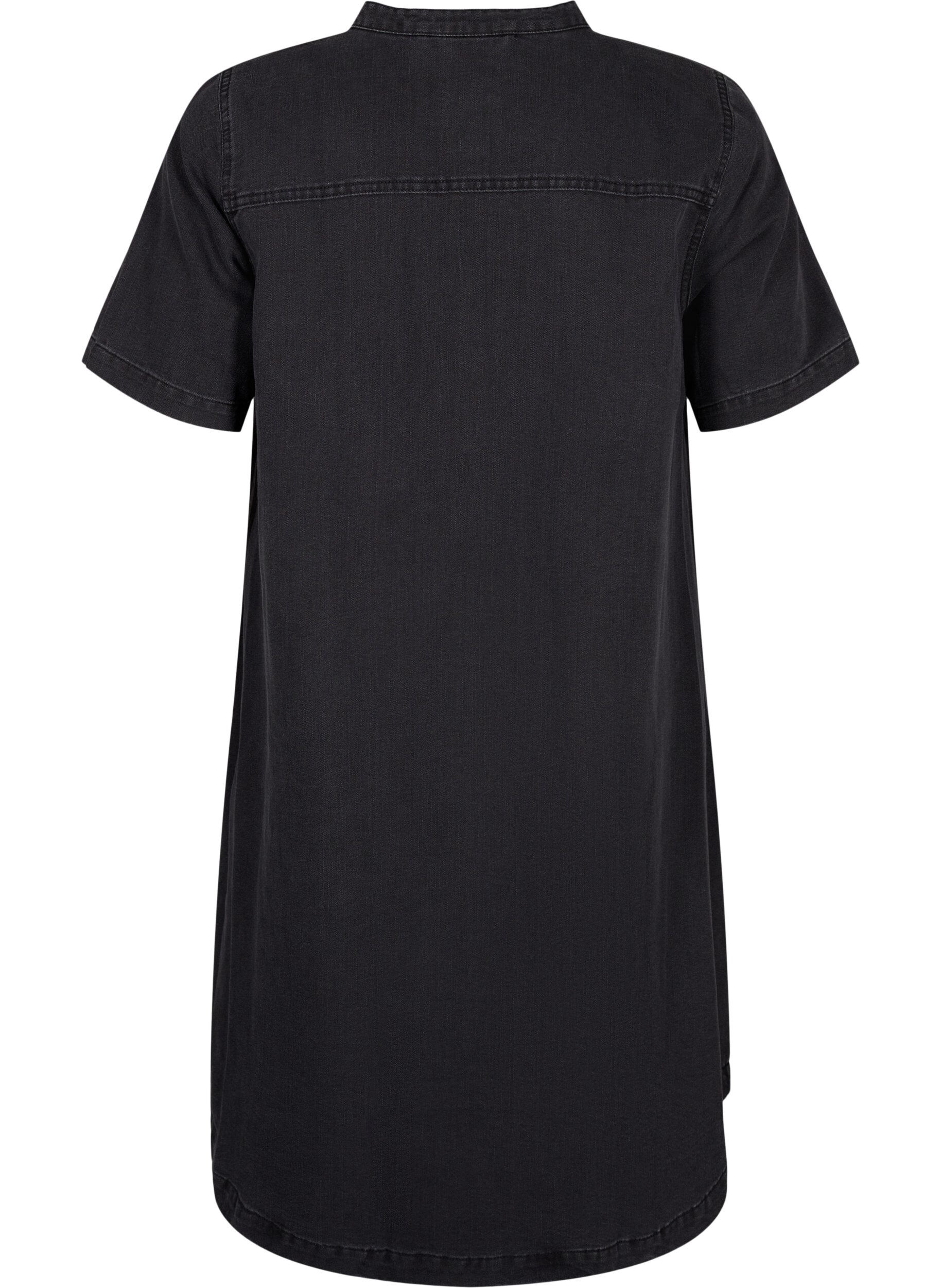 Zizzi A-shape denimkjole med korte &aelig;rmer, Grey Denim, Packshot image number 1