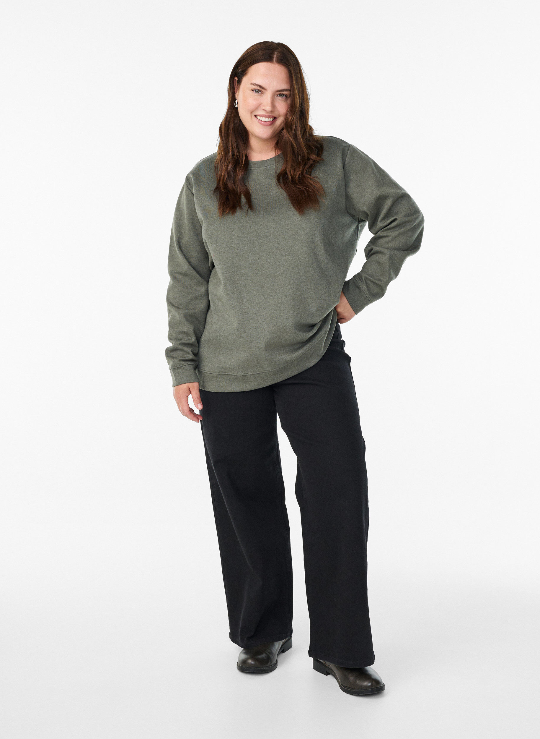 ZizziSweatshirt med rund hals, Gr&oslash;n, Model image number 1