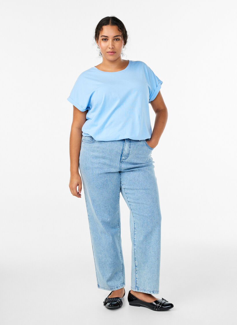 Nålestribede Kiana jeans med straight fit, Blå, Model image number 0