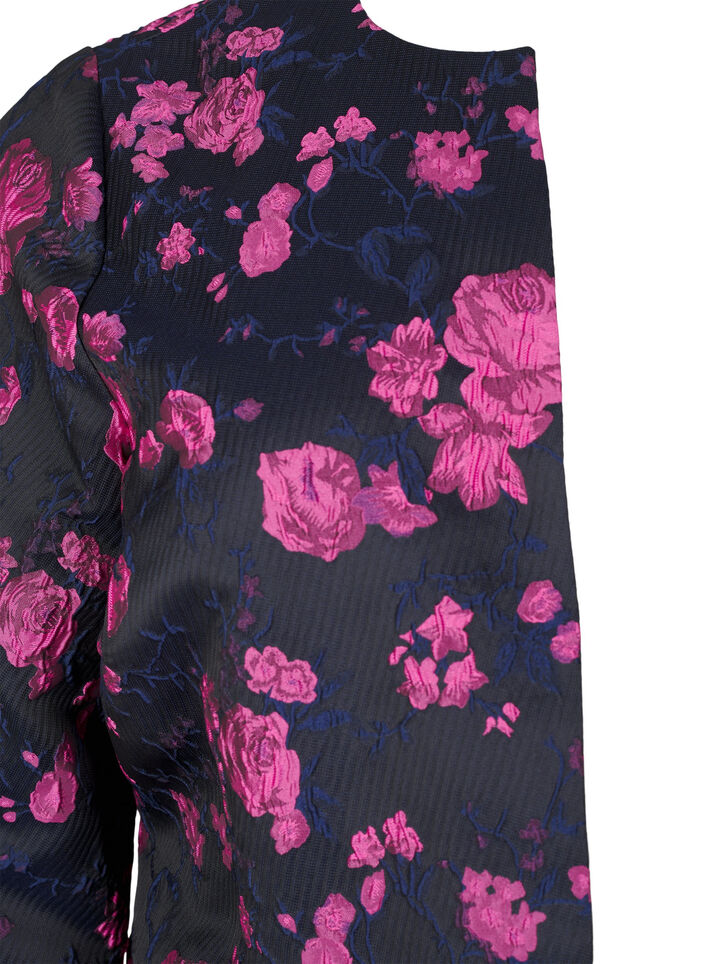 Jakke i jacquard med blomstermønster, Black w. Red Rose, Packshot image number 2