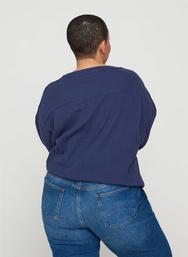 Bomulds skjorte med justerbar bund, Mood Indigo, Model image number 1