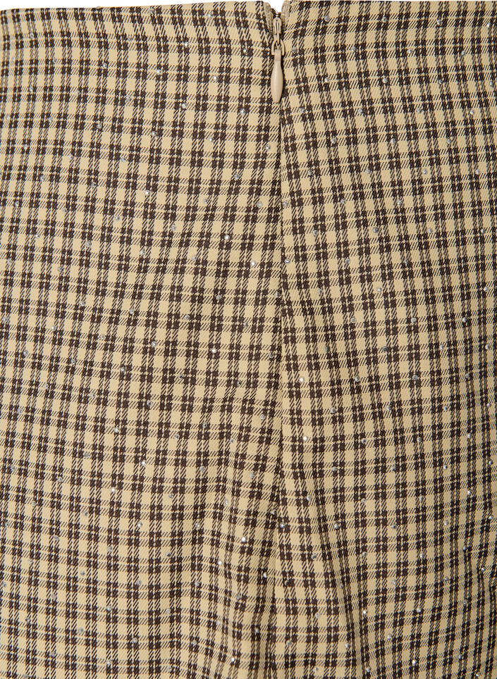 Nederdel med sm&aring;ternet m&oslash;nster og rhinsten, Brun, Packshot image number 3